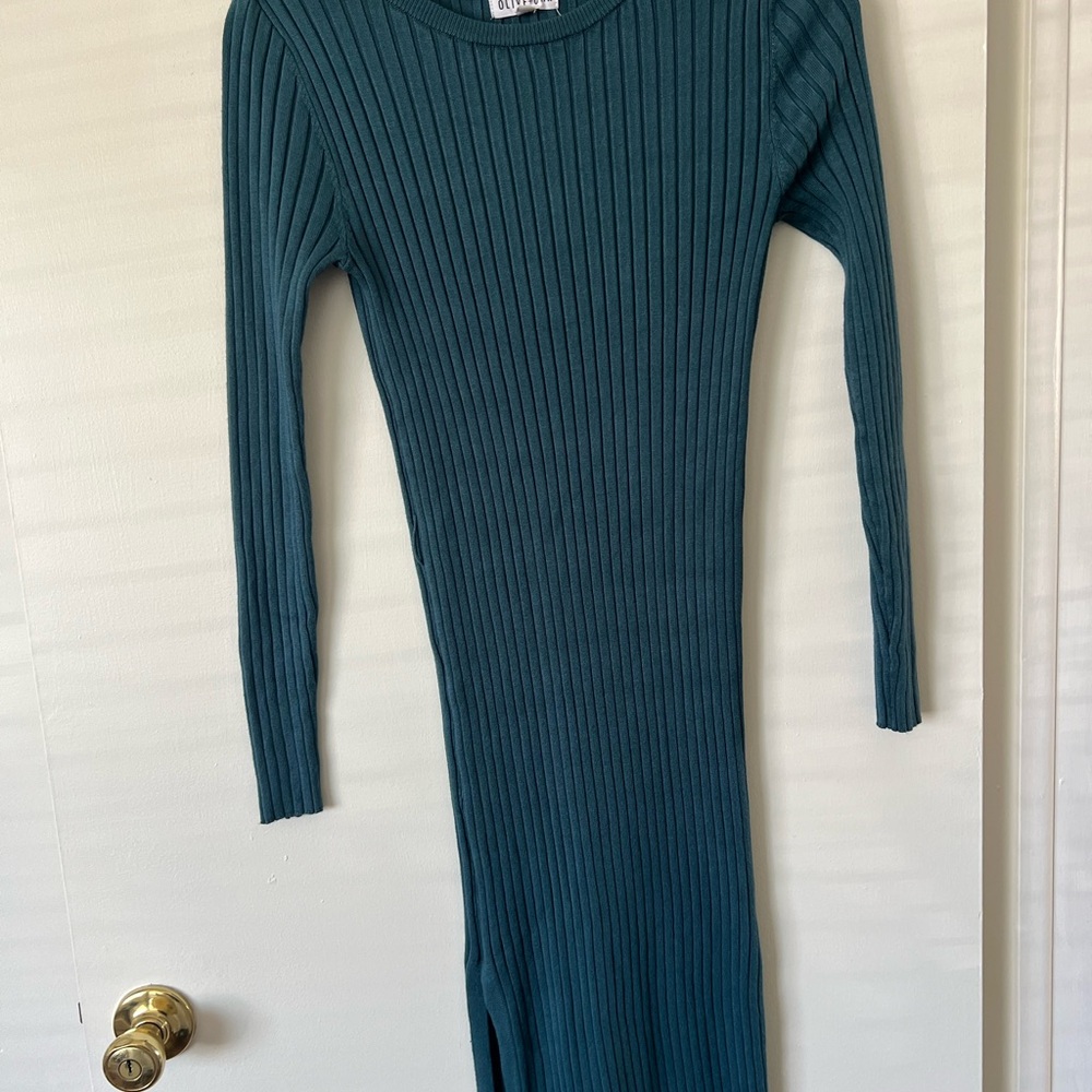 Olive &oak Teal Ribbed Knit Dress size small